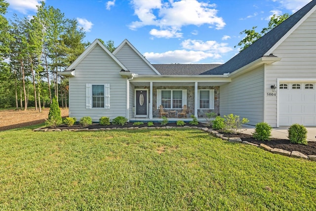 5004 Curtis Way, Cookeville, TN 38506 - ranch-style home featuring covered porch, a front lawn, roof with shingles, and an attached garage