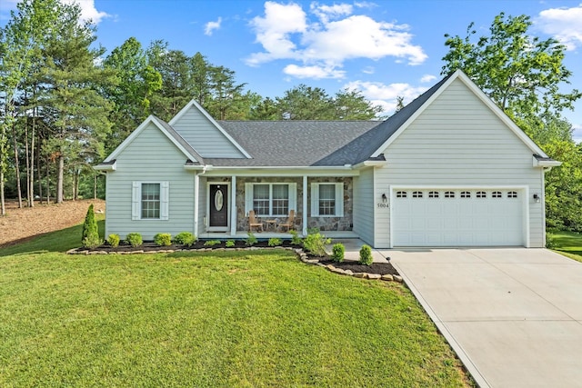 5004 Curtis Way, Cookeville, TN 38506 - view of front of home with covered porch, a garage, driveway, a front lawn, and roof with shingles