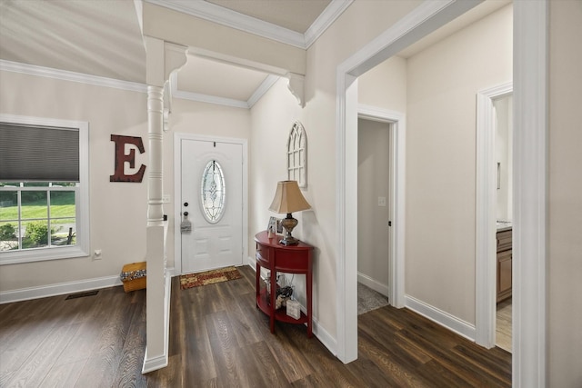 5004 Curtis Way, Cookeville, TN 38506 - foyer entrance featuring dark wood finished floors, baseboards, and ornamental molding