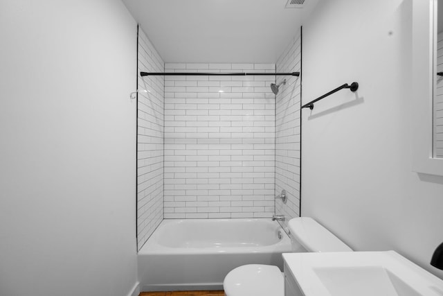 full bathroom with toilet, washtub / shower combination, and vanity