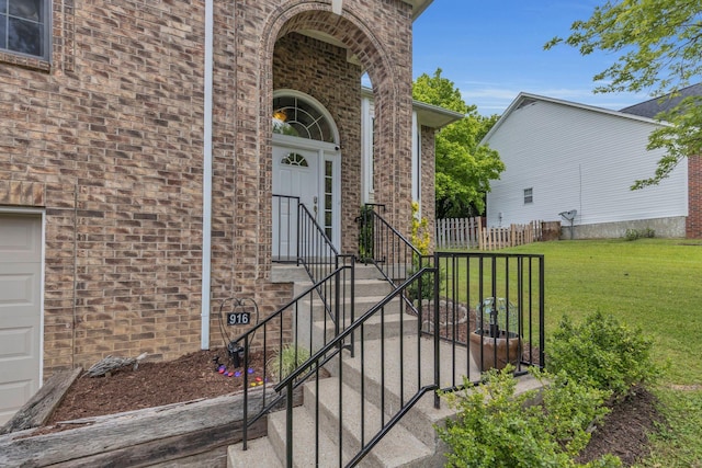 entrance to property with brick siding