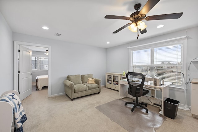 4801 Beryl Dr, Murfreesboro, TN 37128 - office space with a ceiling fan, light colored carpet, recessed lighting, and baseboards