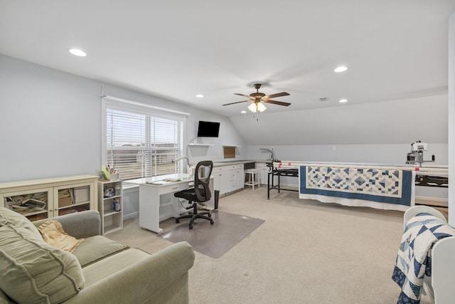 4801 Beryl Dr, Murfreesboro, TN 37128 - office space with lofted ceiling, a ceiling fan, light carpet, and recessed lighting