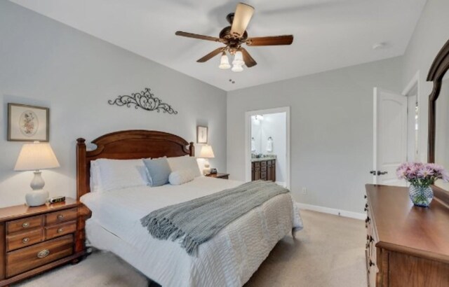 4801 Beryl Dr, Murfreesboro, TN 37128 - bedroom with light colored carpet, ensuite bathroom, and a ceiling fan