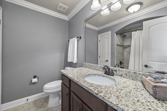 2979 Stewart Campbell Pt, Spring Hill, TN 37174 - full bath with toilet, baseboards, a shower with shower curtain, ornamental molding, and vanity