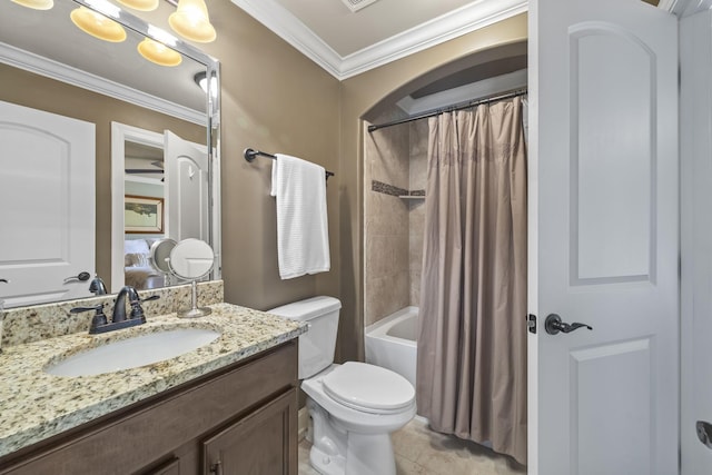 2979 Stewart Campbell Pt, Spring Hill, TN 37174 - bathroom featuring toilet, vanity, ornamental molding, tile patterned flooring, and shower / bath combo