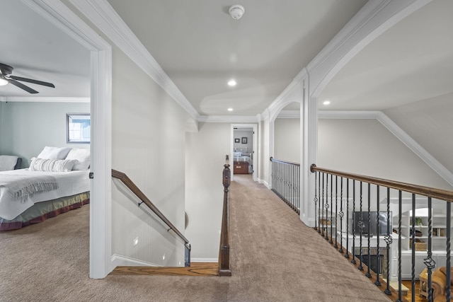 2979 Stewart Campbell Pt, Spring Hill, TN 37174 - corridor featuring carpet flooring, an upstairs landing, recessed lighting, ornamental molding, and baseboards