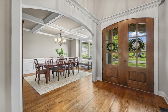 2979 Stewart Campbell Pt, Spring Hill, TN 37174 - entrance foyer featuring coffered ceiling, a chandelier, wood finished floors, french doors, and beamed ceiling