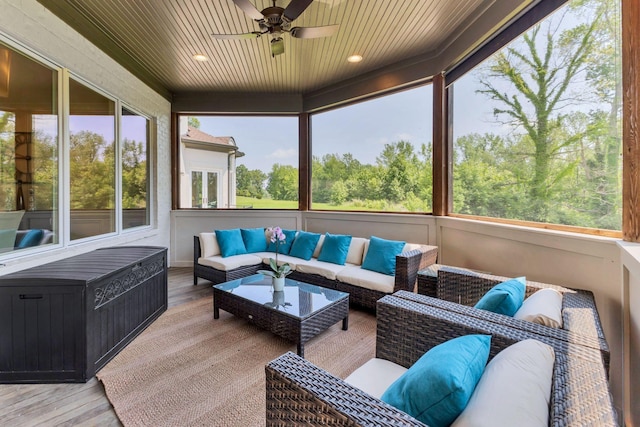 1477 S Harpeth Rd, Kingston Springs, TN 37082 - sunroom / solarium featuring a ceiling fan and an outdoor living space