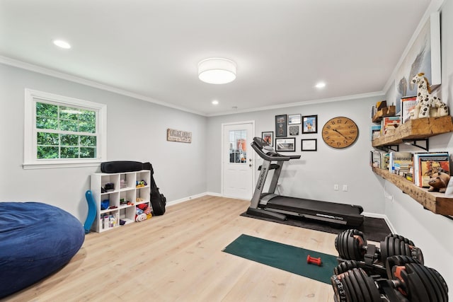 8757 Horton Hwy, College Grove, TN 37046 - exercise area with wood finished floors, healthy amount of natural light, recessed lighting, ornamental molding, and baseboards