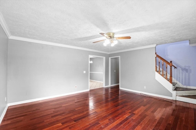 1306 Cason Trl, Murfreesboro, TN 37128 - empty room featuring a ceiling fan, wood-type flooring, stairs, a textured ceiling, and baseboards