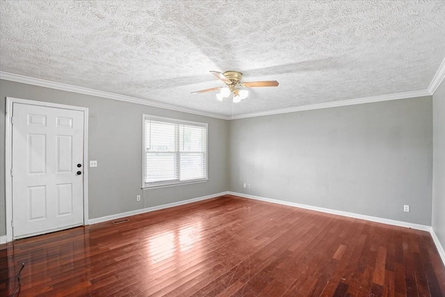 1306 Cason Trl, Murfreesboro, TN 37128 - empty room featuring ceiling fan, hardwood / wood-style flooring, baseboards, a textured ceiling, and crown molding
