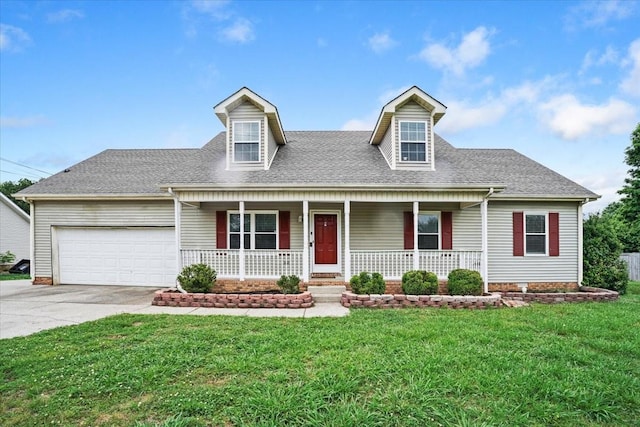 1306 Cason Trl, Murfreesboro, TN 37128 - cape cod house featuring covered porch, concrete driveway, a garage, and a front yard