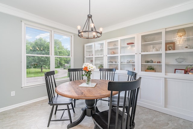 4851 Bethesda Duplex Rd, College Grove, TN 37046 - dining space featuring ornamental molding, a chandelier, and baseboards
