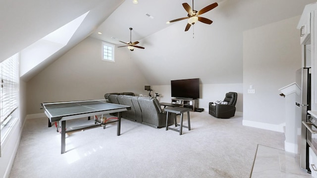 203 W Chandler Ct, Mount Juliet, TN 37122 - game room featuring lofted ceiling, a ceiling fan, and light colored carpet
