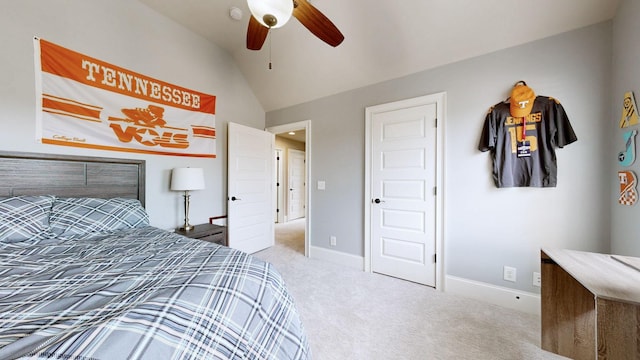 203 W Chandler Ct, Mount Juliet, TN 37122 - bedroom with carpet floors, vaulted ceiling, a ceiling fan, and baseboards