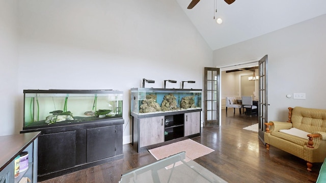 203 W Chandler Ct, Mount Juliet, TN 37122 - living room featuring a ceiling fan, high vaulted ceiling, and wood finished floors