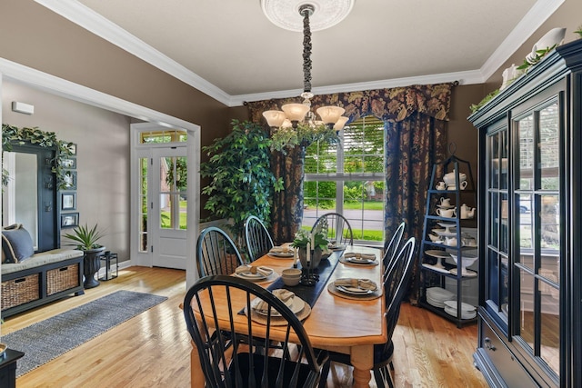 102 Lorelle Cir, Portland, TN 37148 - dining room featuring light wood-style flooring, a chandelier, crown molding, and baseboards
