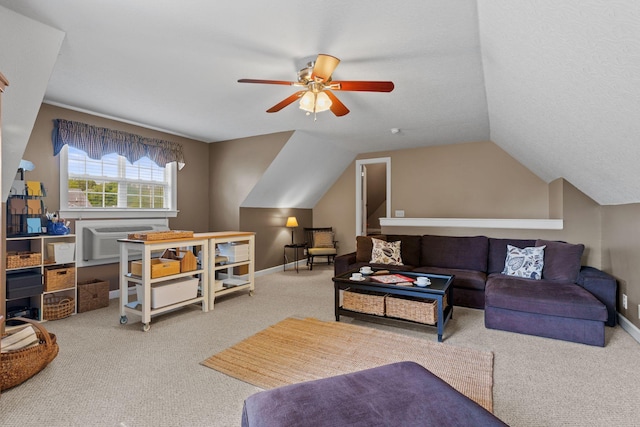 102 Lorelle Cir, Portland, TN 37148 - living room with carpet floors, a ceiling fan, lofted ceiling, and baseboards