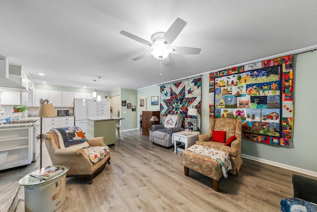 1205 Parker Dr, Pulaski, TN 38478 - living area featuring baseboards, a ceiling fan, light wood-type flooring, and a textured ceiling