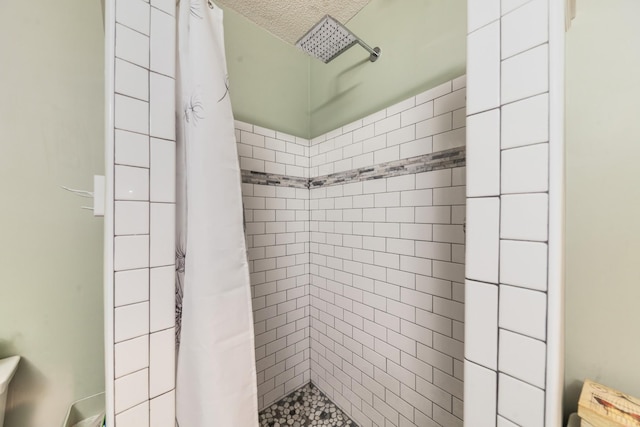 1205 Parker Dr, Pulaski, TN 38478 - bathroom featuring a stall shower and a textured ceiling
