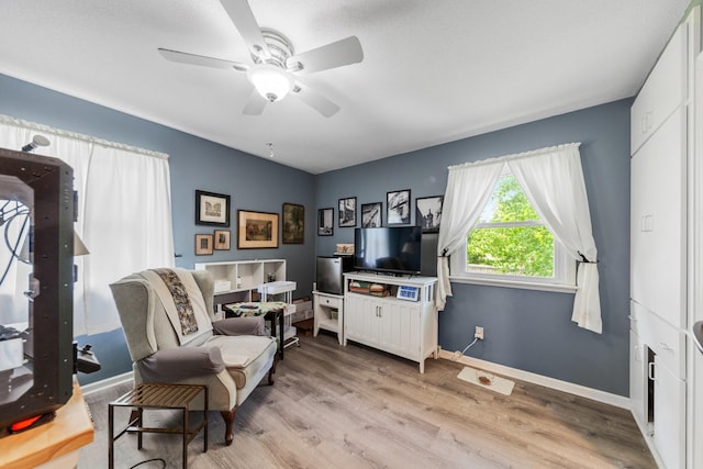 1205 Parker Dr, Pulaski, TN 38478 - living area featuring ceiling fan, light wood finished floors, and baseboards
