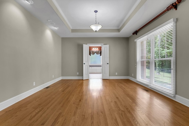 220 Porters Bluff Rd, Clarksville, TN 37040 - unfurnished room with a raised ceiling, crown molding, light wood-type flooring, and baseboards