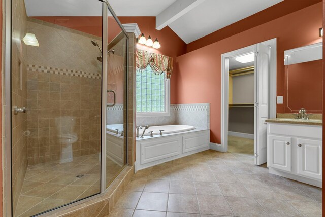 220 Porters Bluff Rd, Clarksville, TN 37040 - bathroom featuring tile patterned floors, a stall shower, a garden tub, and vanity