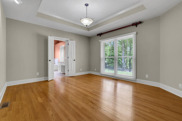 220 Porters Bluff Rd, Clarksville, TN 37040 - unfurnished room featuring a raised ceiling, light wood-style flooring, ornamental molding, and baseboards