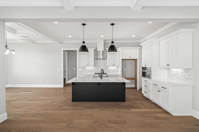 129 Barlow Dr, Franklin, TN 37064 - kitchen featuring wall chimney range hood, stainless steel oven, white cabinetry, a sink, and recessed lighting