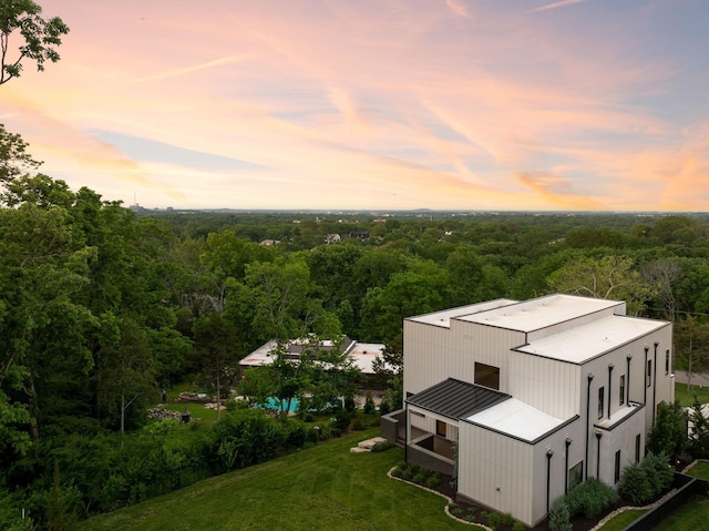 aerial view at dusk of a view of trees