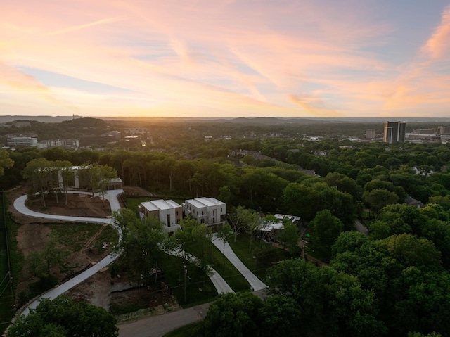 view of aerial view at dusk