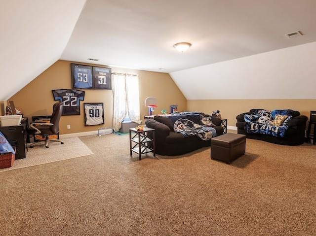 302 Janie St, Smyrna, TN 37167 - living room with vaulted ceiling, a desk, and carpet flooring