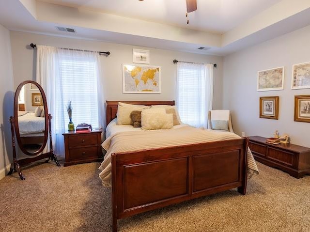 302 Janie St, Smyrna, TN 37167 - bedroom featuring light colored carpet, a tray ceiling, multiple windows, and ceiling fan