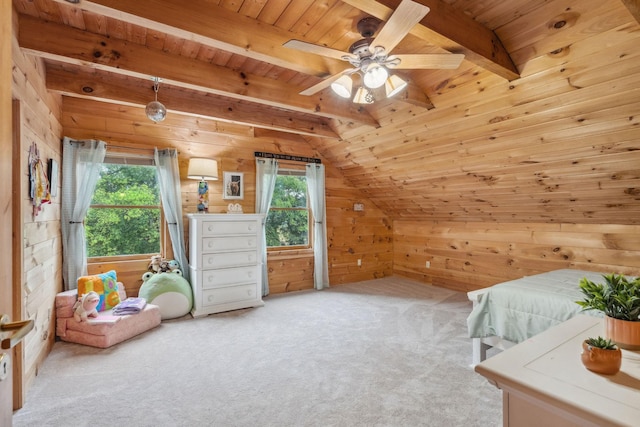 10120 Lascassas Pike, Lascassas, TN 37085 - bedroom featuring wooden ceiling, wood walls, and carpet flooring