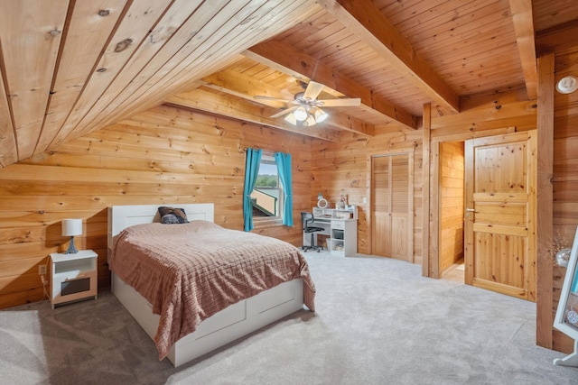 10120 Lascassas Pike, Lascassas, TN 37085 - carpeted bedroom featuring wooden ceiling with exposed beams and wooden walls