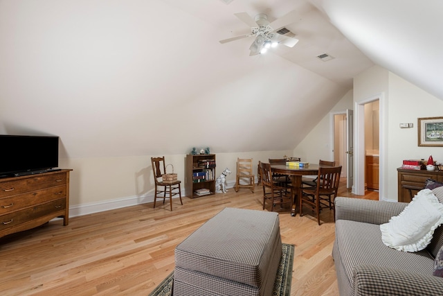 2039 Sparta Pike, Lebanon, TN 37090 - living room with baseboards, light wood-type flooring, a ceiling fan, and vaulted ceiling