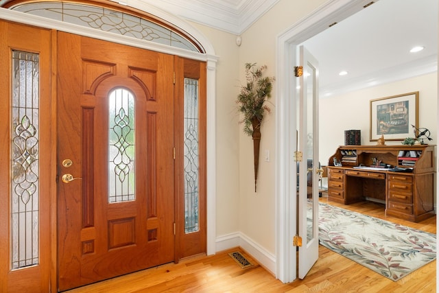 2039 Sparta Pike, Lebanon, TN 37090 - entryway with light wood finished floors, crown molding, baseboards, and recessed lighting