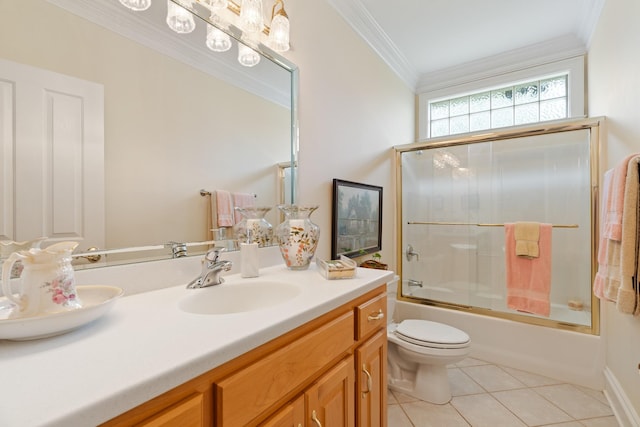 2039 Sparta Pike, Lebanon, TN 37090 - full bath featuring tile patterned floors, ornamental molding, shower / bath combination with glass door, vanity, and toilet