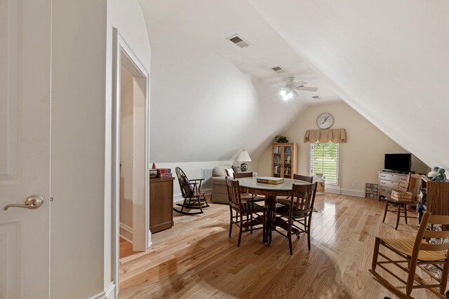 2039 Sparta Pike, Lebanon, TN 37090 - dining area featuring light wood-style floors, lofted ceiling, a ceiling fan, and baseboards