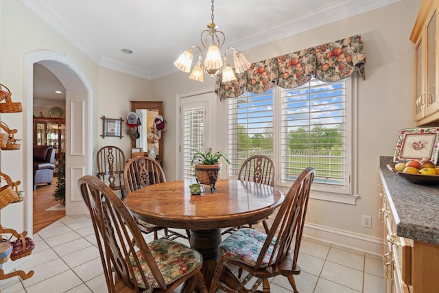 2039 Sparta Pike, Lebanon, TN 37090 - dining space with light tile patterned floors, plenty of natural light, arched walkways, a chandelier, and ornamental molding