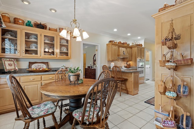 2039 Sparta Pike, Lebanon, TN 37090 - dining space with crown molding, light tile patterned floors, recessed lighting, and a chandelier