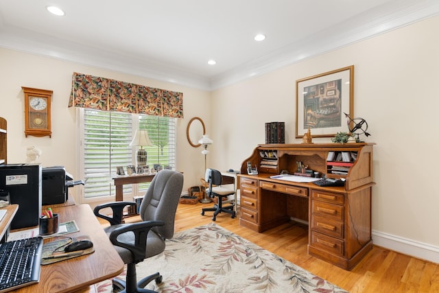 2039 Sparta Pike, Lebanon, TN 37090 - office area with ornamental molding, light wood finished floors, baseboards, and recessed lighting