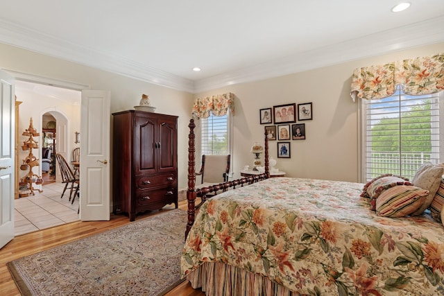 2039 Sparta Pike, Lebanon, TN 37090 - bedroom with arched walkways, ornamental molding, light wood finished floors, and recessed lighting