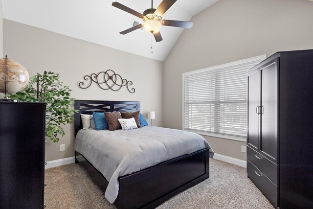 201 Josie Ln, Clarksville, TN 37043 - bedroom featuring light colored carpet, baseboards, ceiling fan, and high vaulted ceiling