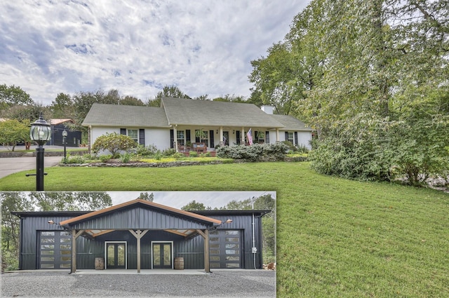 1880 E Compton Rd, Murfreesboro, TN 37130 - view of front facade with french doors, a front yard, and board and batten siding