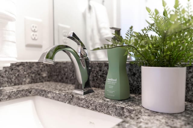 bathroom view of backsplash and a sink