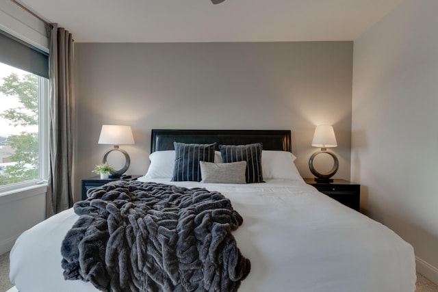 bedroom with baseboards and carpet floors