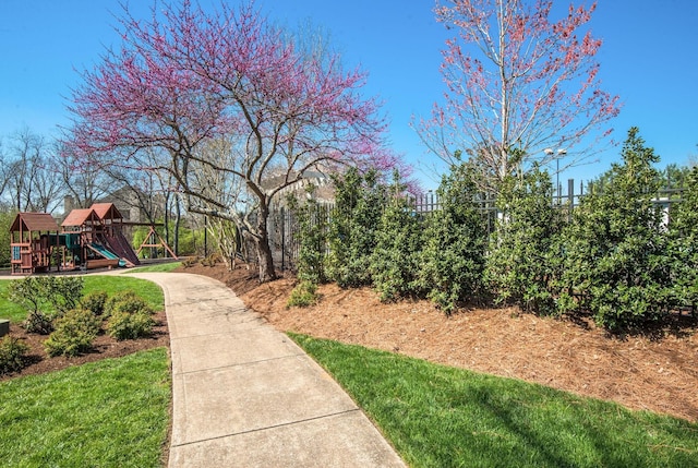 view of yard with a playground