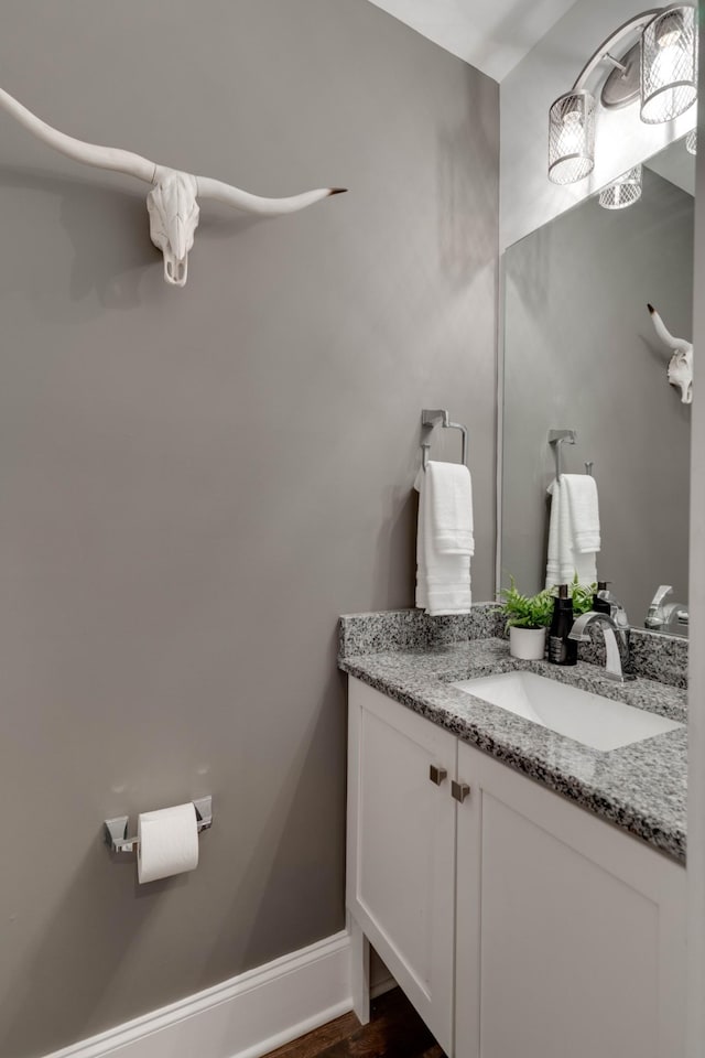 bathroom with vanity and wood finished floors